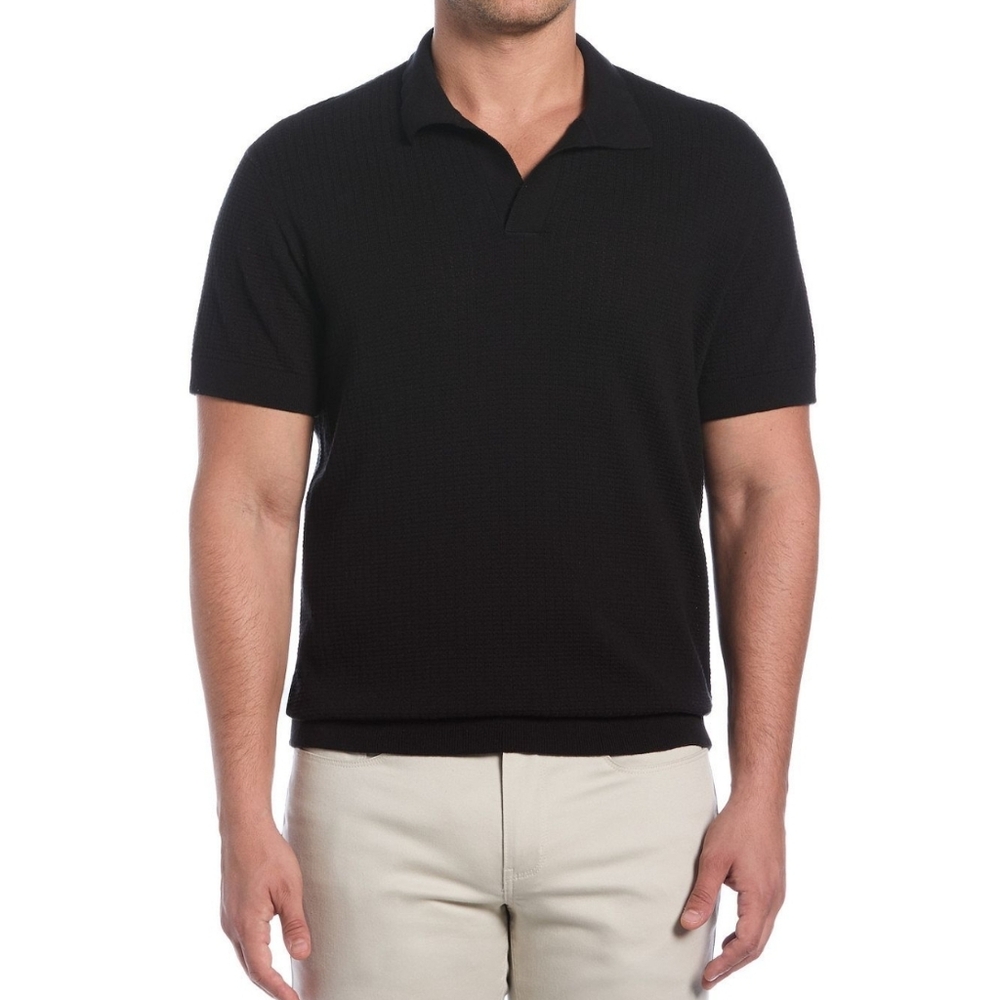Men's XL Cubavera Black Polo Thick Textured Short Sleeve Shirt 3 Button Pull On